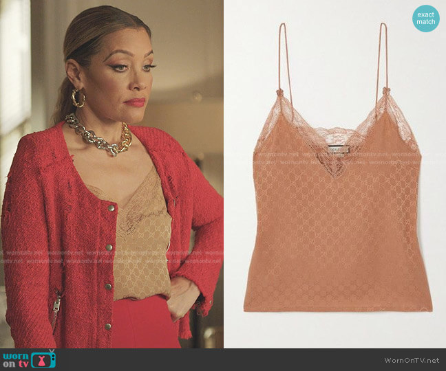 Gucci Lace-trimmed Silk-Jacquard Camisole worn by Dominique Deveraux (Michael Michele) on Dynasty