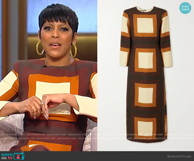 Gucci Printed wool-blend twill maxi dress worn by Tamron Hall on Tamron Hall Show