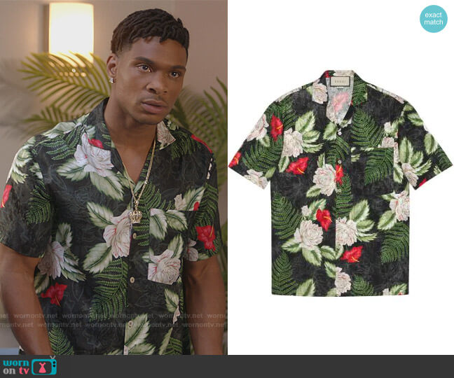 Gucci Leaf Print Short Sleeve Shirt worn by Christian King (Ashlee Brian) on The Kings of Napa