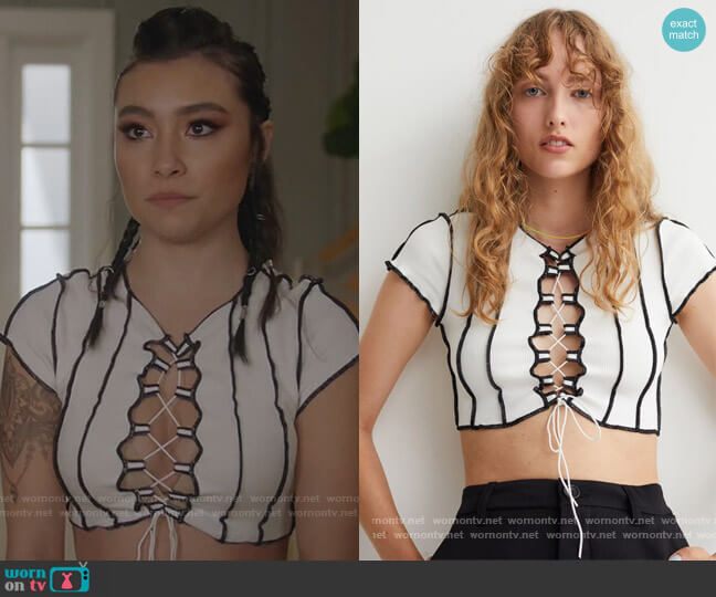 H&M Lacing-detail Crop Top worn by Jamie (Miya Horcher) on All American