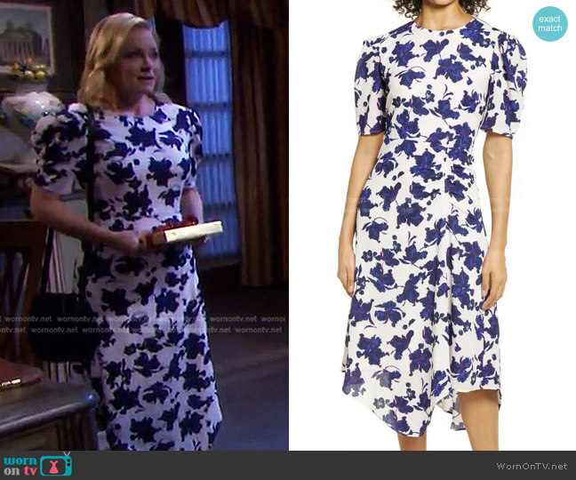 Halogen Short Sleeve Asymmetrical Midi Dress worn by Belle Brady (Martha Madison) on Days of our Lives