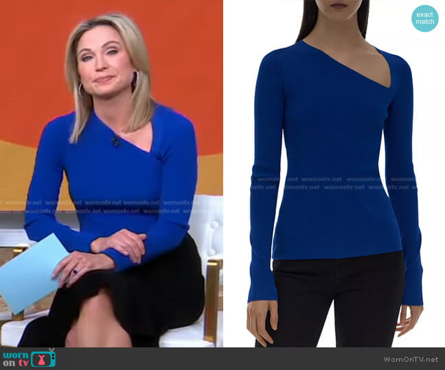 Helmut Lang Asymmetric Rib Knit Top worn by Amy Robach on Good Morning America