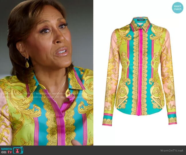 Versace Heritage Print Silk Shirt worn by Robin Roberts on Good Morning America