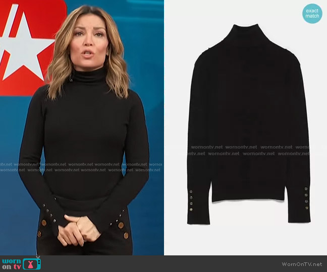 Zara High Collar Knit Sweater worn by Kit Hoover on Access Hollywood