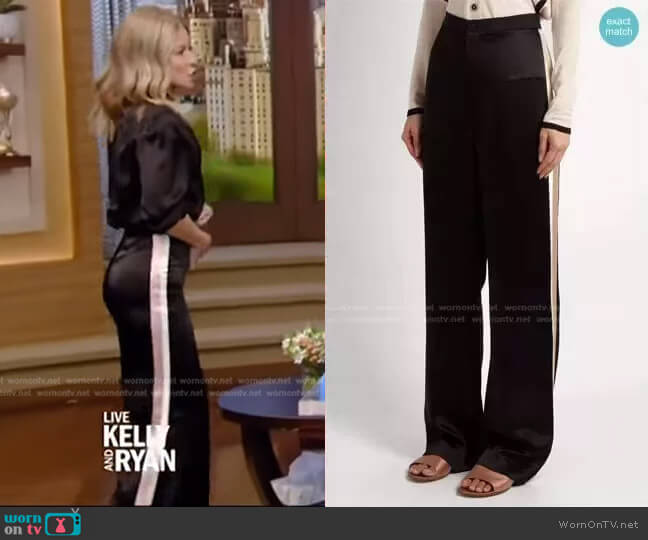 Lanvin High-Waisted Satin Trousers worn by Kelly Ripa on Live with Kelly and Mark