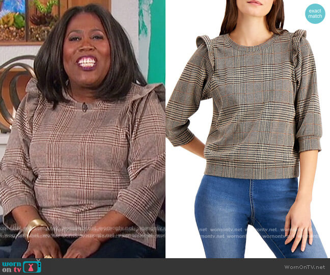 INC International Concepts Plaid-Print Top worn by Sheryl Underwood on The Talk