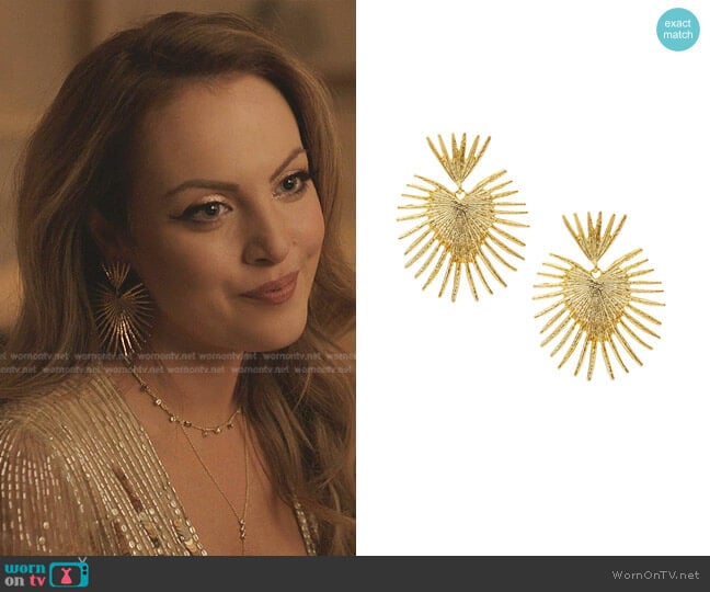 Kenneth Jay Lane Large Fan 22K Gold-Plated Drop Earrings worn by Fallon Carrington (Elizabeth Gillies) on Dynasty