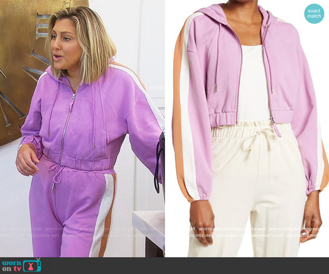 L*Space Big League Colorblock Crop Jacket worn by Gina Kirschenheiter on The Real Housewives of Orange County
