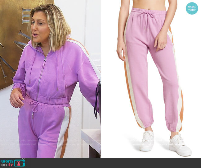 L*Space Home Stretch Colorblock Stripe Jogger Sweatpants worn by Gina Kirschenheiter on The Real Housewives of Orange County