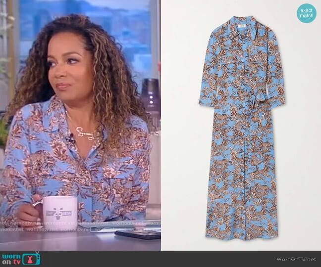 L'Agence Cameron printed silk crepe de chine maxi shirt dress worn by Sunny Hostin on The View