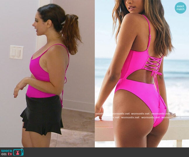 Leisup Lace-Up Cutout Swimsuit worn by Jennifer Aydin on The Real Housewives of New Jersey