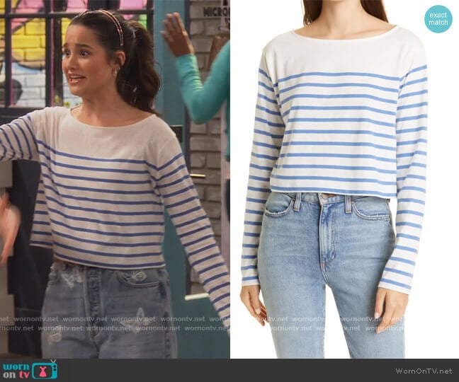 LA Ligne Stripe Crop Long Sleeve T-Shirt worn by Lex (Jules LeBlanc) on Side Hustle