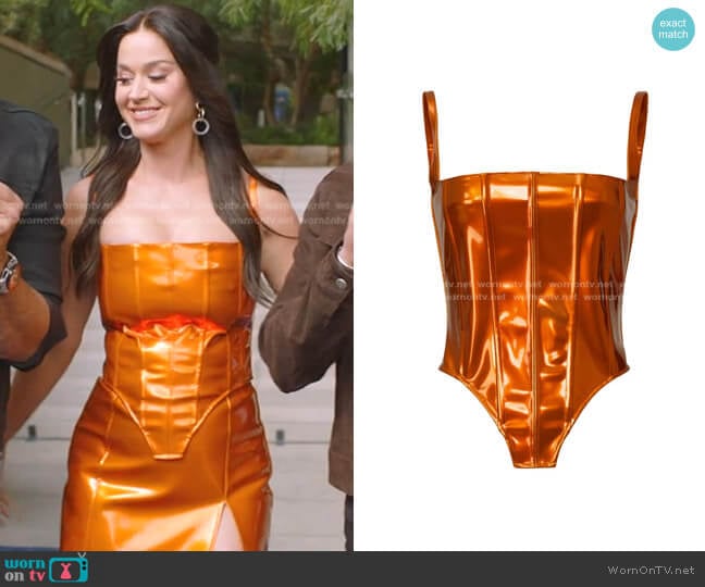 LaQuan Smith Bustier Faux Leather Top worn by Katy Perry on American Idol