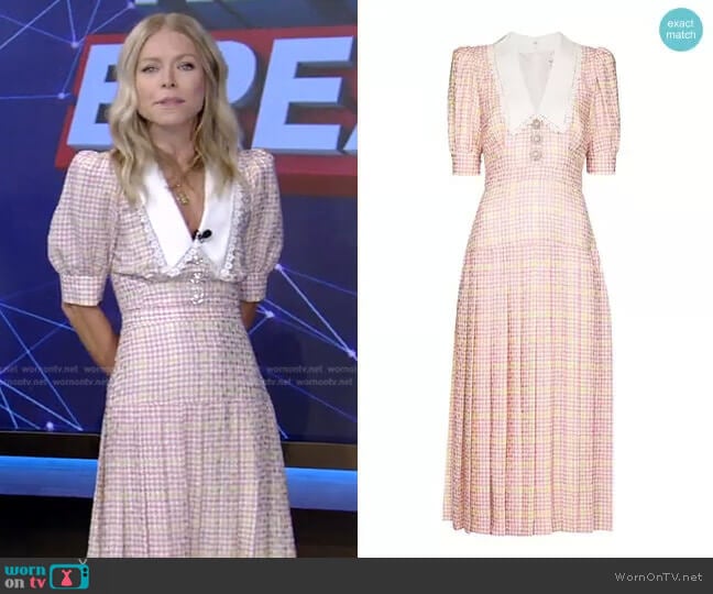 Alessandra Rich Lace-Trimmed Houndstooth Midi Dress worn by Kelly Ripa on Live with Kelly and Mark