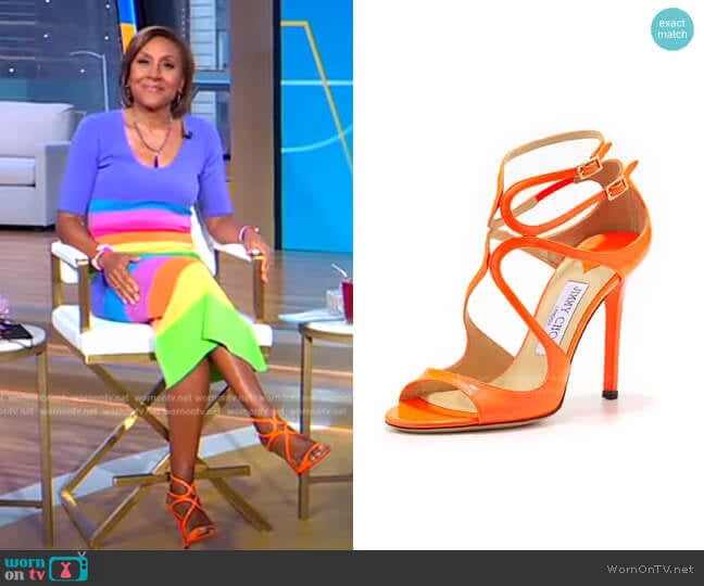 Jimmy Choo Lang Patent Strappy Sandal worn by Robin Roberts on Good Morning America