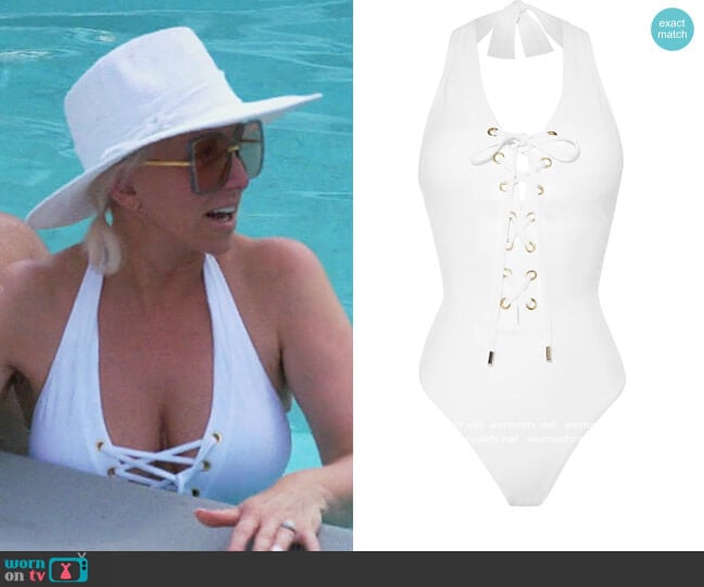 Melissa Odabash Puerto Rico lace-up halterneck swimsuit worn by Margaret Josephs on The Real Housewives of New Jersey