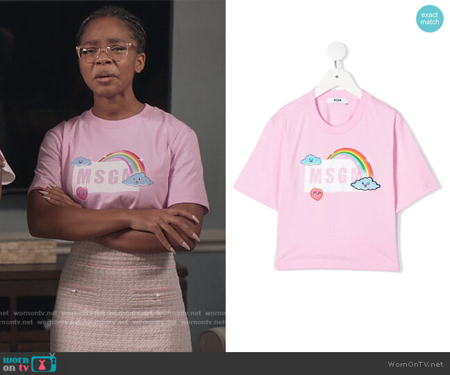 MSGM Moody Rainbow graphic T-shirt worn by Diane Johnson (Marsai Martin) on Black-ish