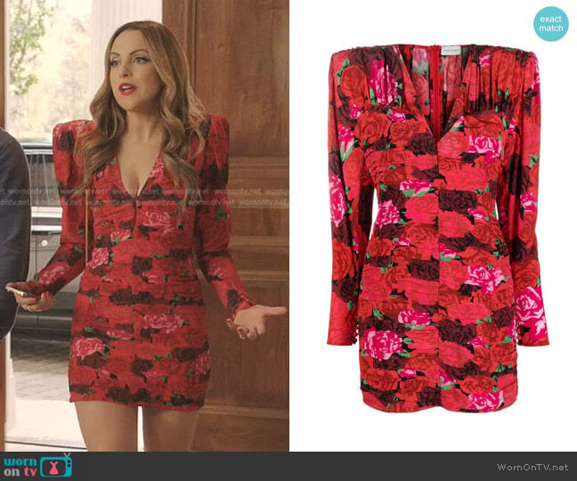 Magda Butrym Floral-Print Silk Mini Dress worn by Fallon Carrington (Elizabeth Gillies) on Dynasty