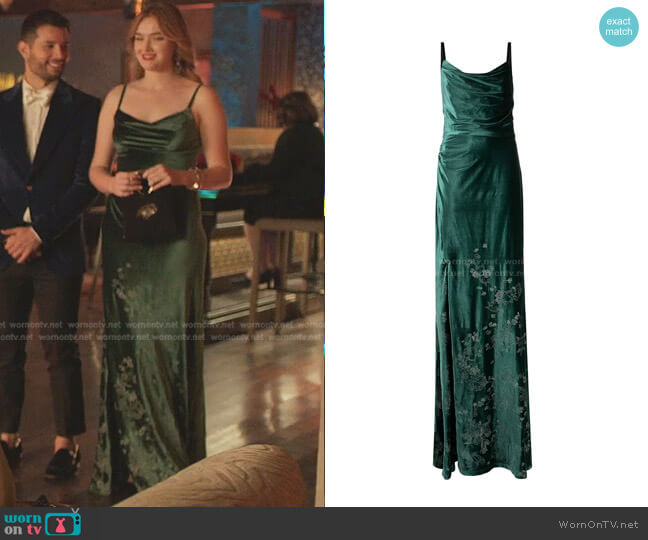 Marchesa Notte Floral-Embroidered Velvet Dress worn by Kirby Anders (Maddison Brown) on Dynasty