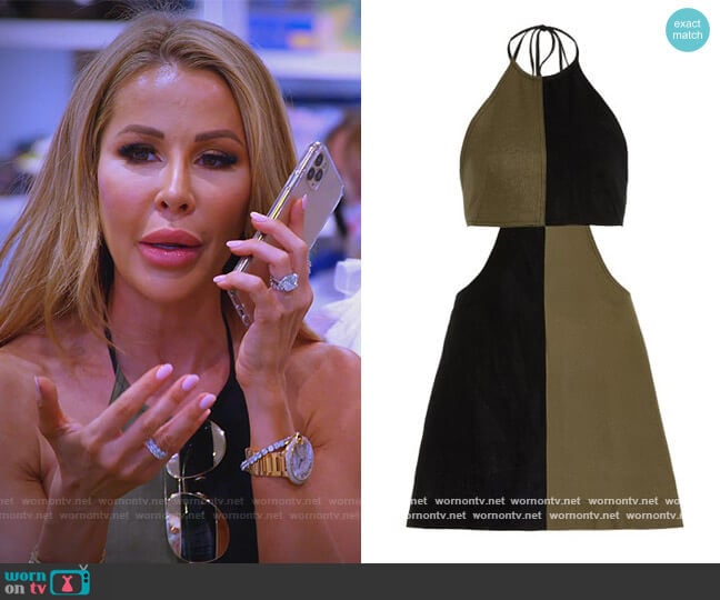 Matthew Bruch Colorblocked Linen Halter Mini Dress worn by Lisa Hochstein (Lisa Hochstein) on The Real Housewives of Miami