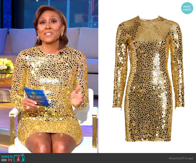 Michael Kors Collection Mirror Embroidery Mini-Dress worn by Robin Roberts on Good Morning America