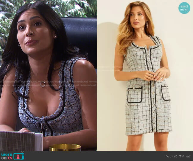 Guess Mikaela Tweed Dress worn by Gabi Hernandez (Camila Banus) on Days of our Lives