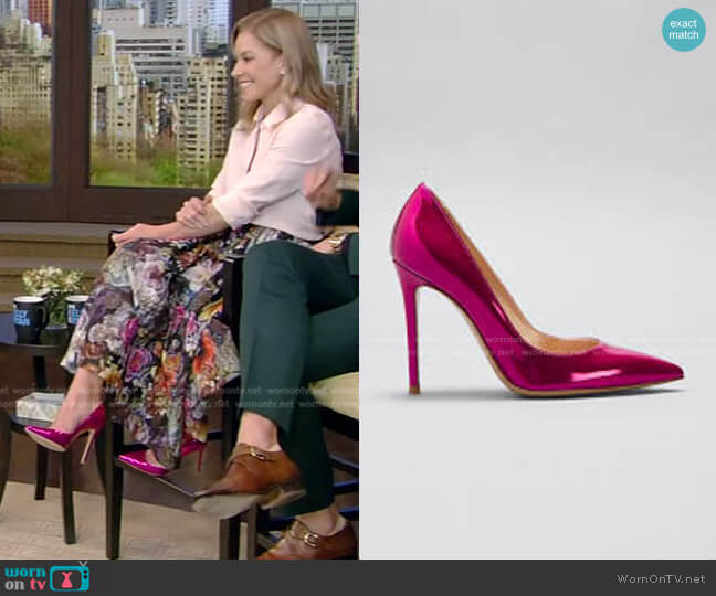 Gianvito Rossi Mirror Calfskin Stiletto Pumps worn by Kelly Ripa on Live with Kelly and Mark