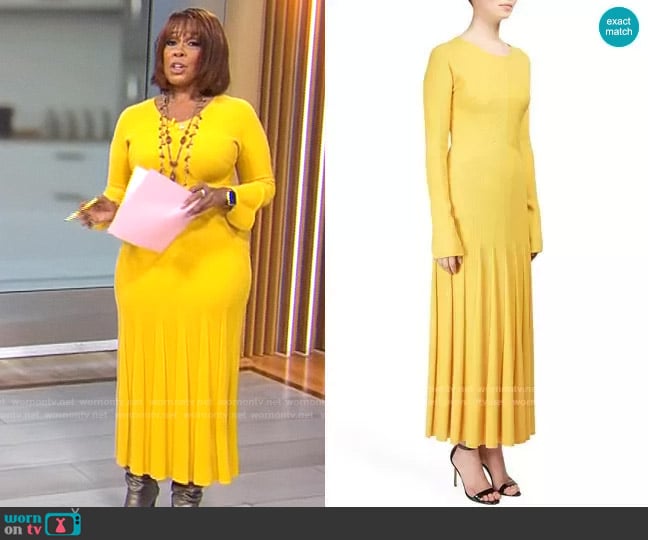Moschino Long Sleeve Ribbed Knit Midi Dress worn by Gayle King on CBS Mornings