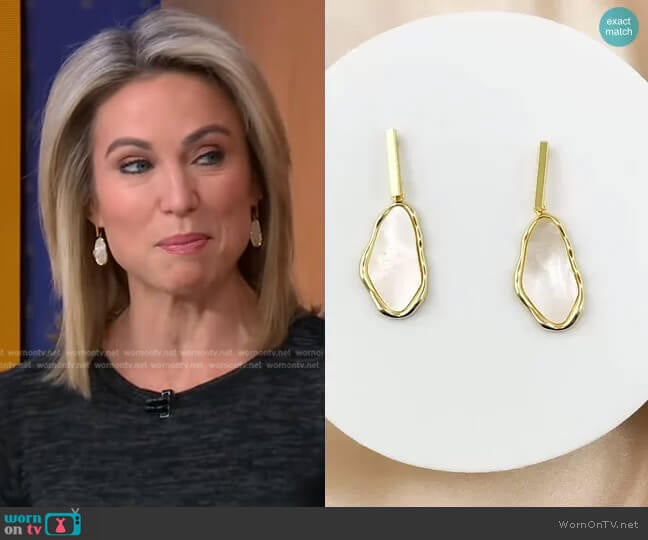 True Warrior Jewelry Mother Of Pearl Bar Earrings worn by Amy Robach on Good Morning America