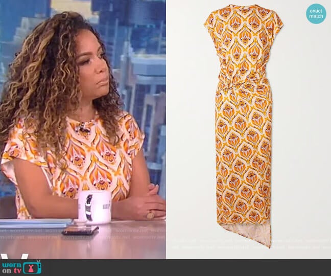 Paco Rabanne Printed stretch-jersey wrap-effect maxi dress worn by Sunny Hostin on The View
