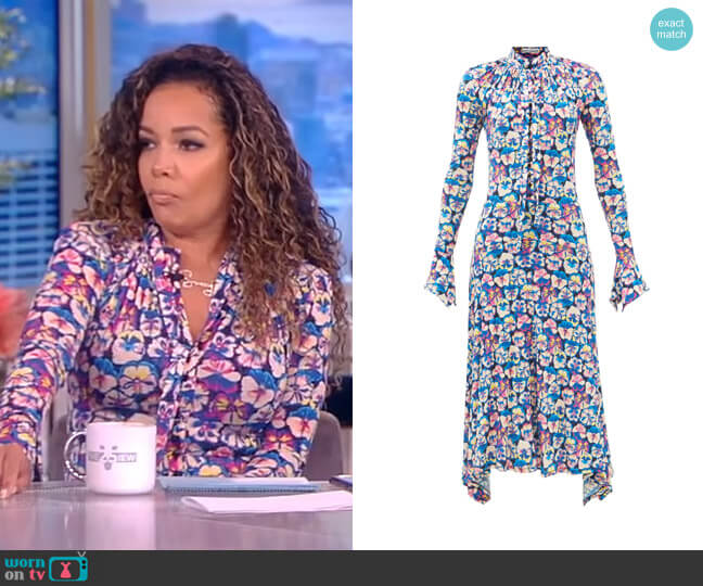 Paco Rabanne Sash-tie floral-print jersey midi dress worn by Sunny Hostin on The View