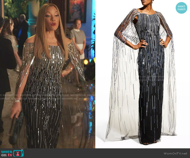 Pamella Roland Beaded Cape Gown worn by Dominique Deveraux (Michael Michele) on Dynasty