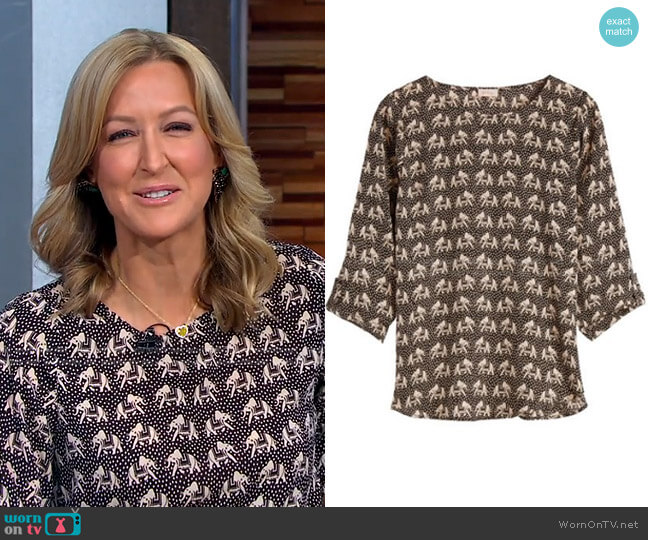 Stitch Fix Pixley Ellie Printed Blouse worn by Lara Spencer on Good Morning America