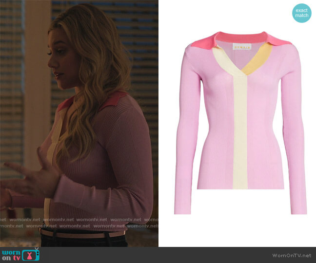 Remain Birger Christensen Joy Ribbed Knit V-Neck Top worn by Betty Cooper (Lili Reinhart) on Riverdale