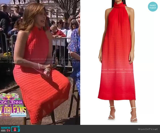 Lela Rose Raised Plissé Chiffon Halter Midi Dress worn by Hoda Kotb on Today