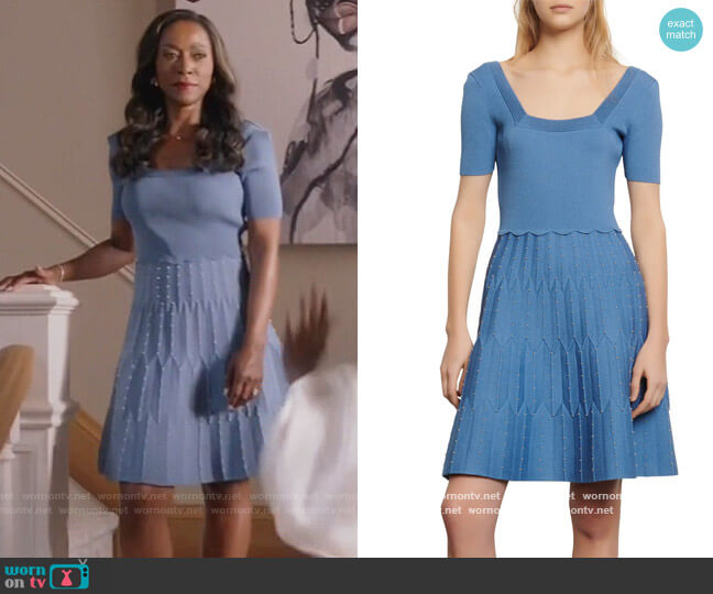 Sandro Flyn Bead Detail Fit & Flare Knit Dress worn by Vanessa King (Karen Leblanc) on The Kings of Napa