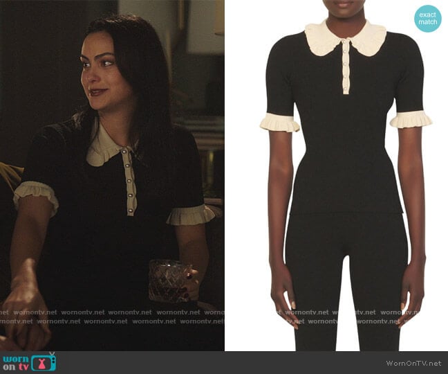 Sandro Solange Ruffled Polo Sweater worn by Veronica Lodge (Camila Mendes) on Riverdale