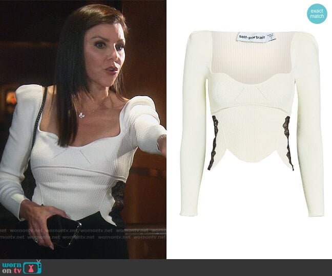 Self Portrait Lace-Trimmed Rib Knit Top worn by Heather Dubrow on The Real Housewives of Orange County