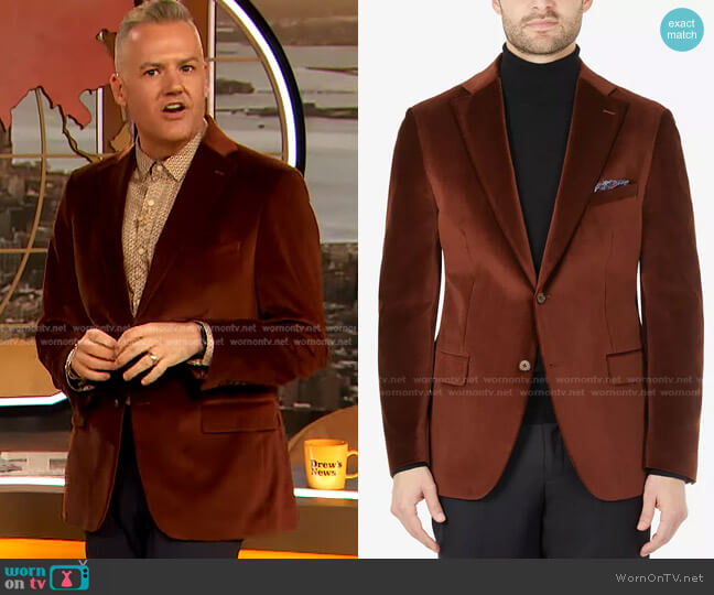 Tallia Slim-Fit Brown Velvet Blazer worn by Ross Mathews on The Drew Barrymore Show