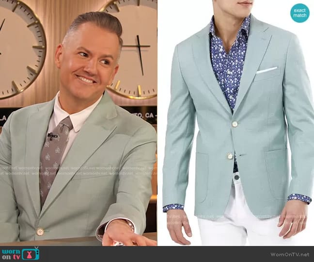 Tallia Slim-Fit Seafoam Solid Blazer worn by Ross Mathews on The Drew Barrymore Show