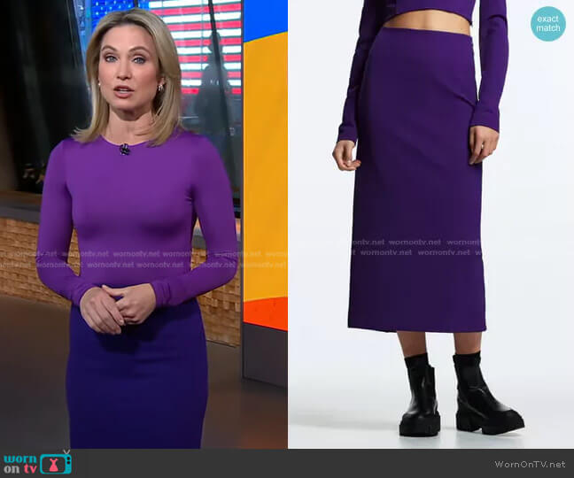 Zara Slit Tube Skirt worn by Amy Robach on Good Morning America