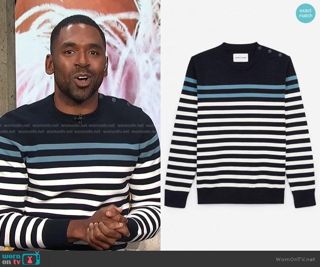 The Kooples Striped Cotton Knit Sweater worn by Justin Sylvester on E! News
