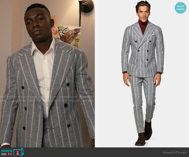 Suitsupply Mid Grey Stripe Havana Suit worn by Carlton Banks (Olly Sholotan) on Bel-Air