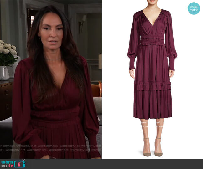 T Tahari Airflow Ruffle Midi Dress worn by Harmony Miller (Inga Cadranel) on General Hospital