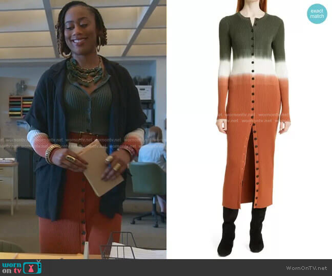 Derek Lam 10 Crosby Tianna Button-Front Rib-Knit Dress worn by Malika Williams (Zuri Adele) on Good Trouble