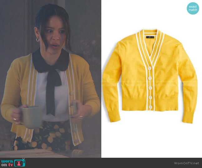 J. Crew Tipped Cotton Blend V-Neck Cardigan worn by Mariana Foster (Cierra Ramirez) on Good Trouble