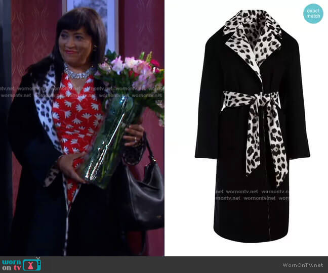 Alice + Olivia Tomiko Reversible Belted Coat worn by Paulina Price (Jackée Harry) on Days of our Lives