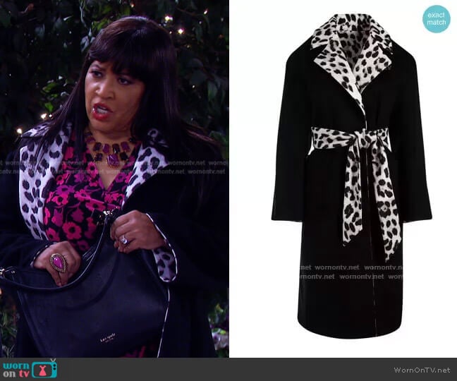 Alice + Olivia Tomiko Reversible Belted Coat worn by Paulina Price (Jackée Harry) on Days of our Lives