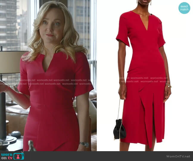 Roland Mouret Tresta Draped Stretch-Crepe Midi Dress worn by Marissa Morgan (Geneva Carr) on Bull