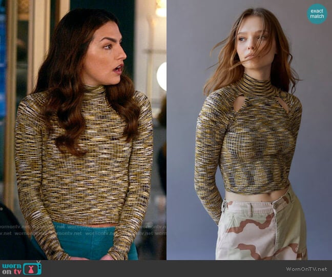 Urban Outfitters Aria Turtleneck Sweater in Green Multi worn by Allegra Garcia (Kayla Compton) on The Flash